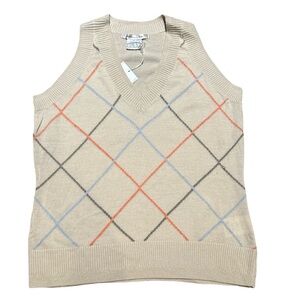 Nike Women’s Beige Plaid Golf Sweater Vest V neck Size Large